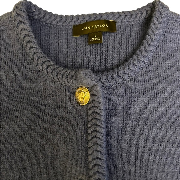 NWOT Ann Taylor Braided Trim Sweater Jacket Blue w Gold Buttons Sz Large - Picture 3 of 11